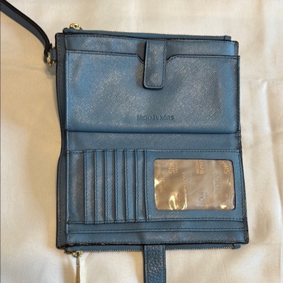 Michael Kors Wristlet Jet Set Travel Pebble Leather Continental Dark Chambray OS - Picture 11 of 16